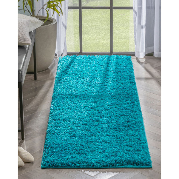Ebern Designs Berte Modern Solid Teal Textured Shag Rug & Reviews | Wayfair - Stylish Handsome Textured Shag Rug Design Ideas